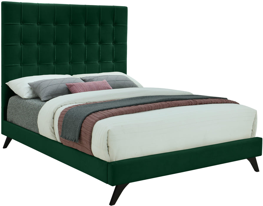 Elly Green Velvet Queen Bed - Bargain Furniture (Detroit, MI)