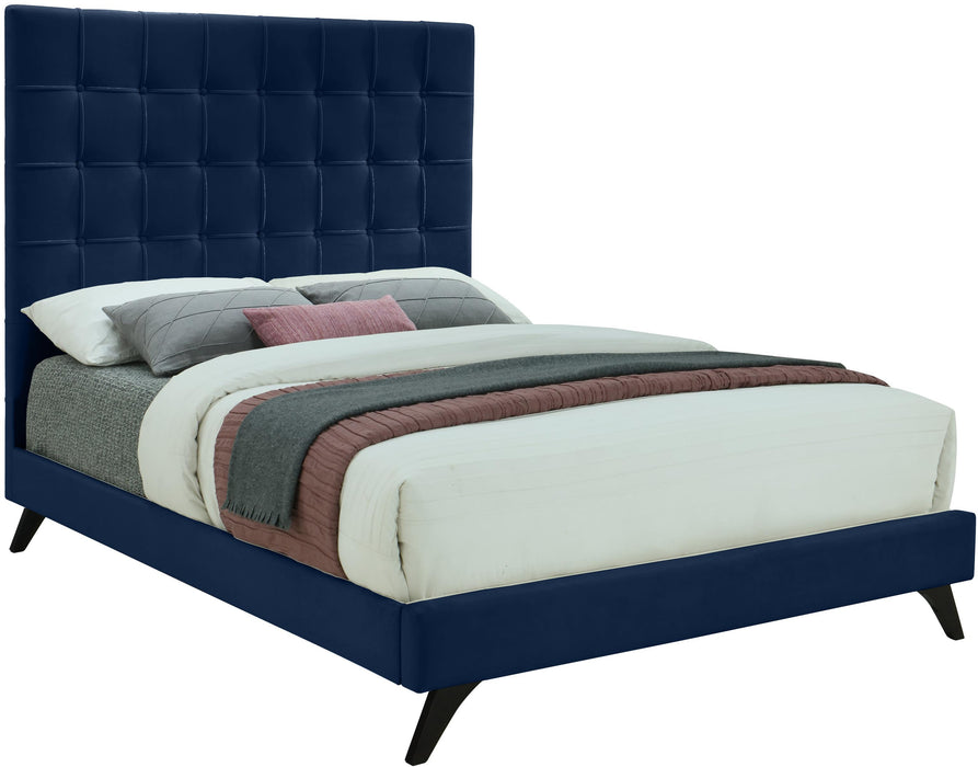 Elly Navy Velvet King Bed - Bargain Furniture (Detroit, MI)