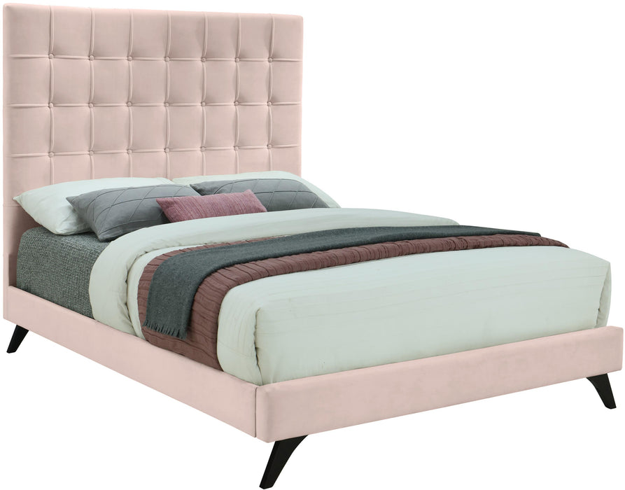 Elly Pink Velvet King Bed - Bargain Furniture (Detroit, MI)