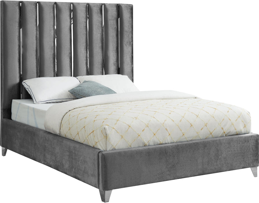 Enzo Grey Velvet King Bed - Bargain Furniture (Detroit, MI)