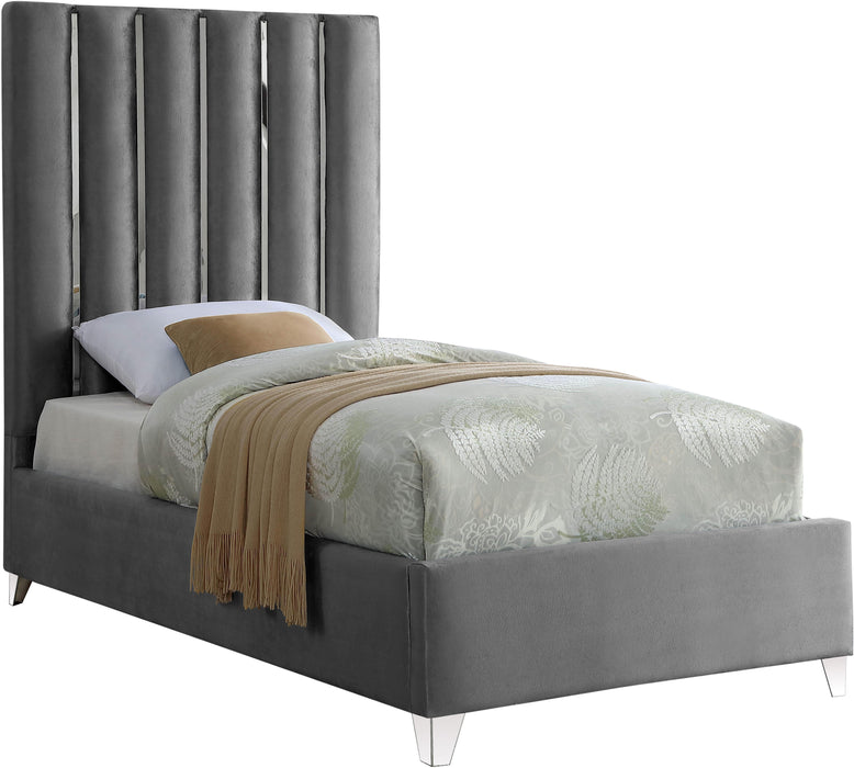 Enzo Grey Velvet Twin Bed - Bargain Furniture (Detroit, MI)
