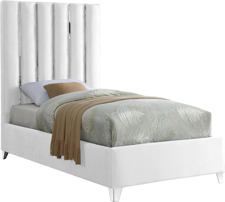 Enzo White Velvet Twin Bed - Bargain Furniture (Detroit, MI)