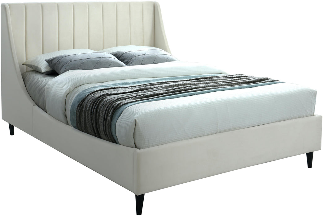 Eva Cream Velvet Queen Bed - Bargain Furniture (Detroit, MI)