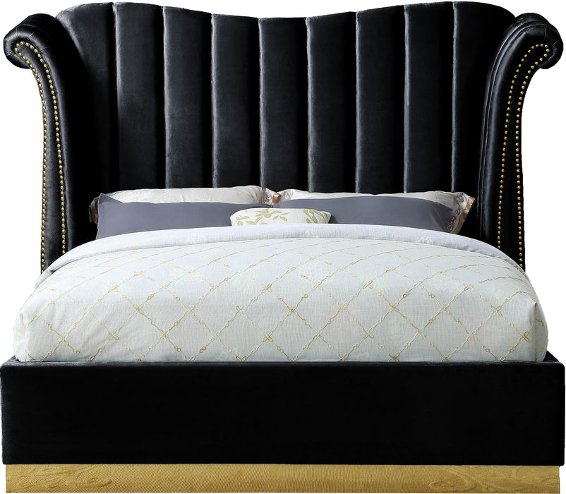Flora Black Velvet King Bed (3 Boxes) - Bargain Furniture (Detroit, MI)