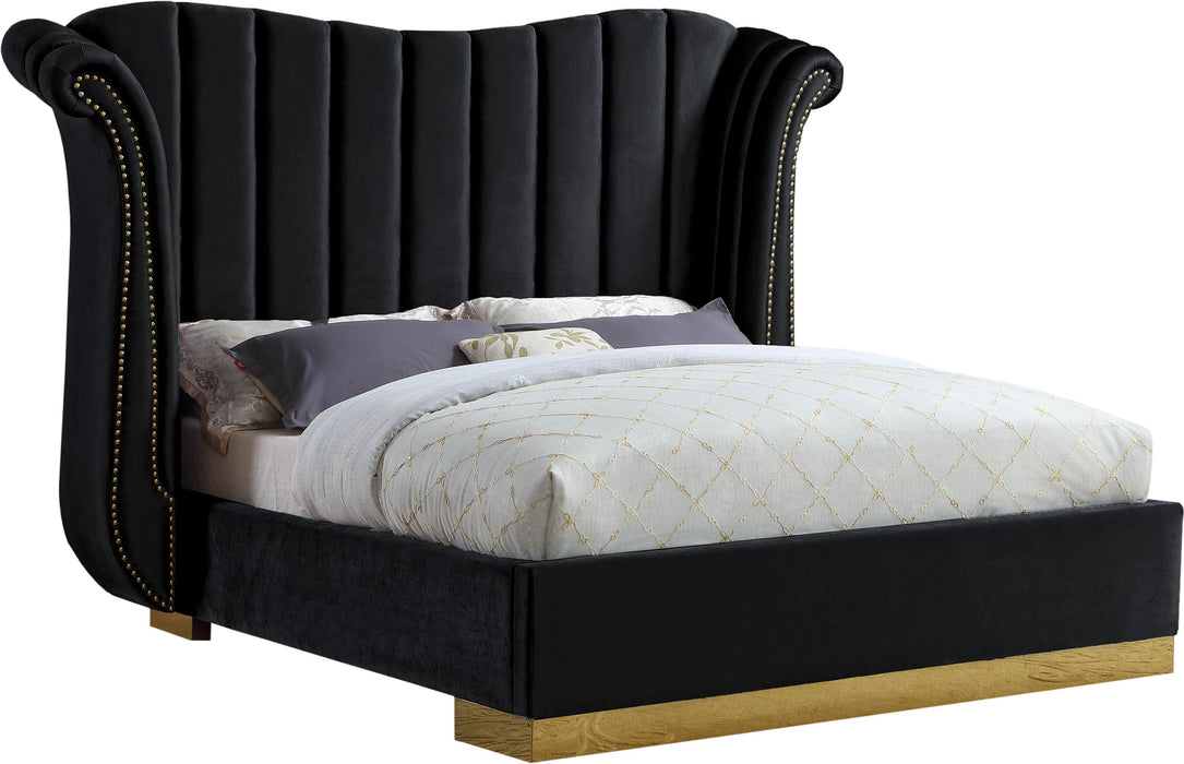 Flora Black Velvet Queen Bed (3 Boxes) - Bargain Furniture (Detroit, MI)