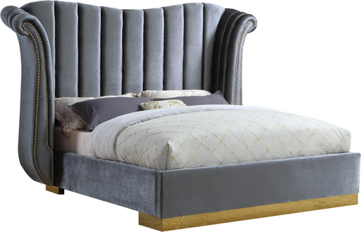 Flora Grey Velvet King Bed (3 Boxes) - Bargain Furniture (Detroit, MI)
