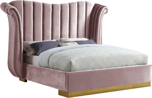 Flora Pink Velvet King Bed (3 Boxes) - Bargain Furniture (Detroit, MI)