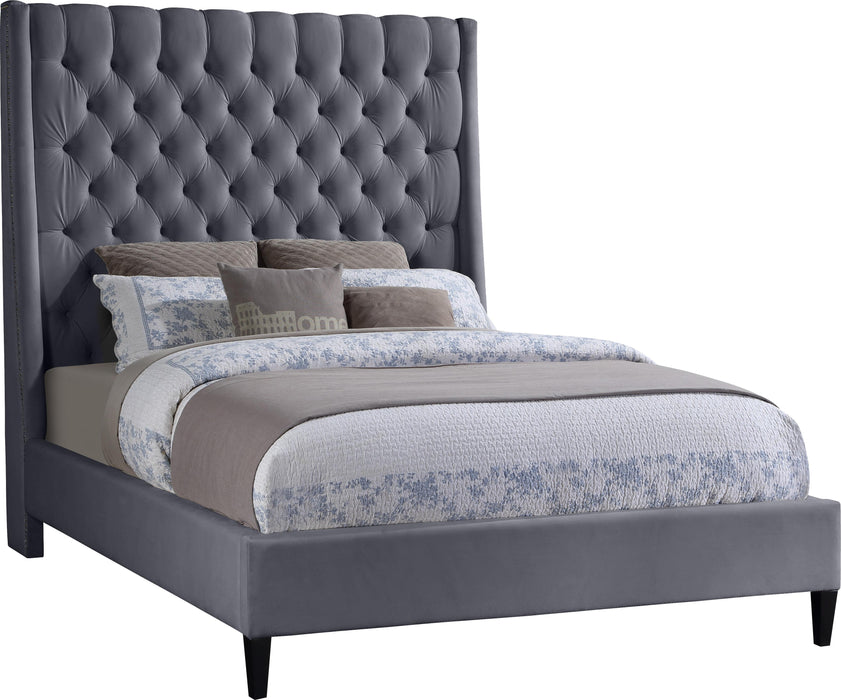 Fritz Grey Velvet Queen Bed - Bargain Furniture (Detroit, MI)