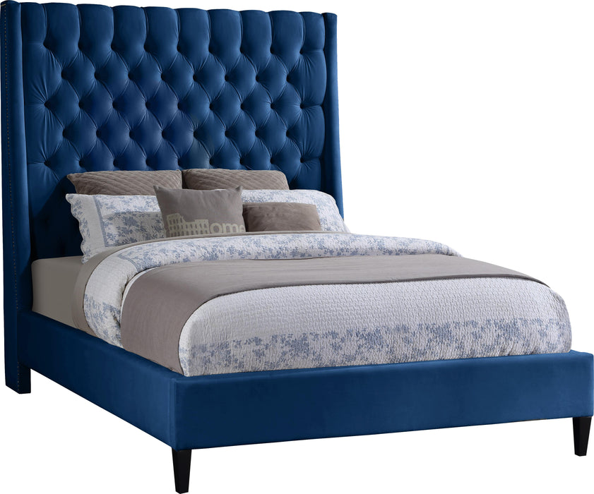 Fritz Navy Velvet Queen Bed - Bargain Furniture (Detroit, MI)