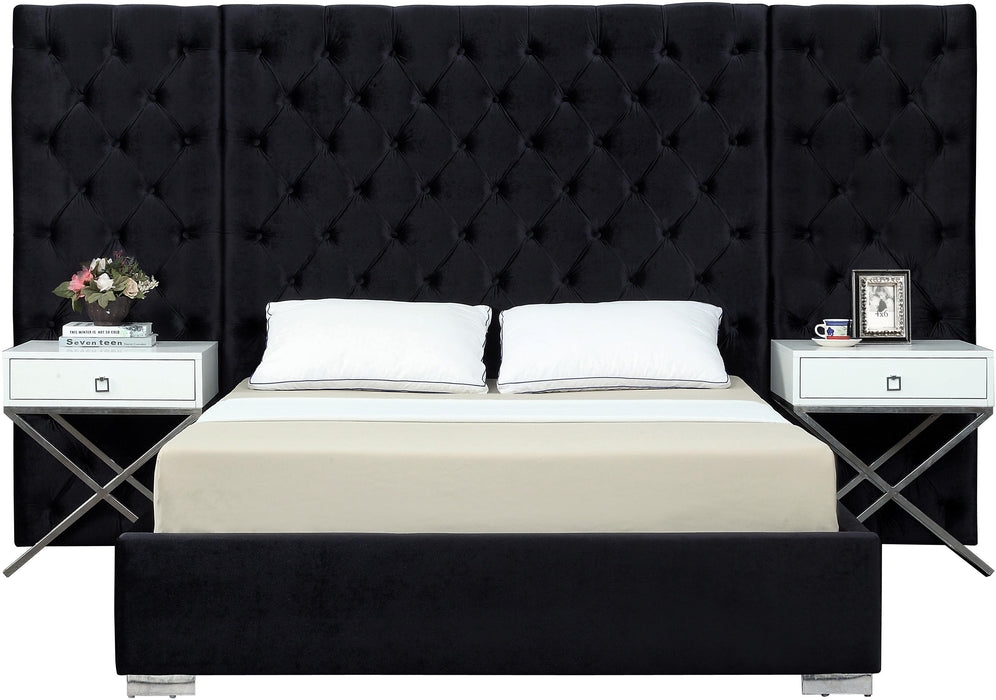 Grande Black Velvet Queen Bed (3 Boxes) - Bargain Furniture (Detroit, MI)