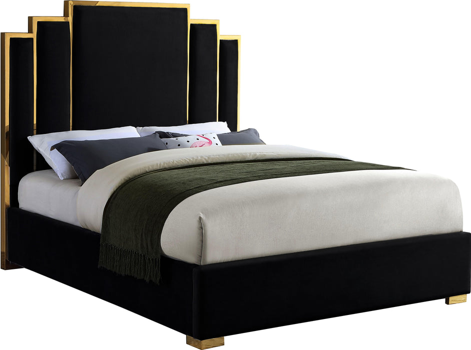Hugo Black Velvet King Bed - Bargain Furniture (Detroit, MI)