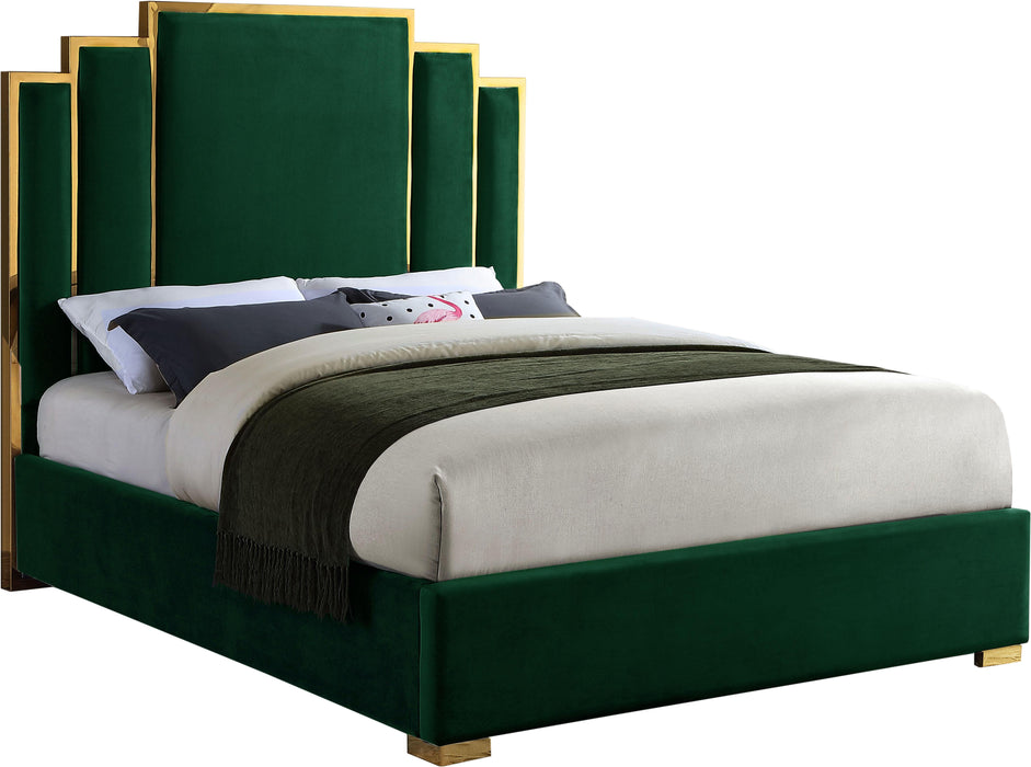 Hugo Green Velvet Queen Bed - Bargain Furniture (Detroit, MI)