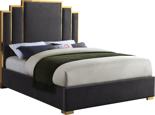 Hugo Grey Velvet King Bed - Bargain Furniture (Detroit, MI)