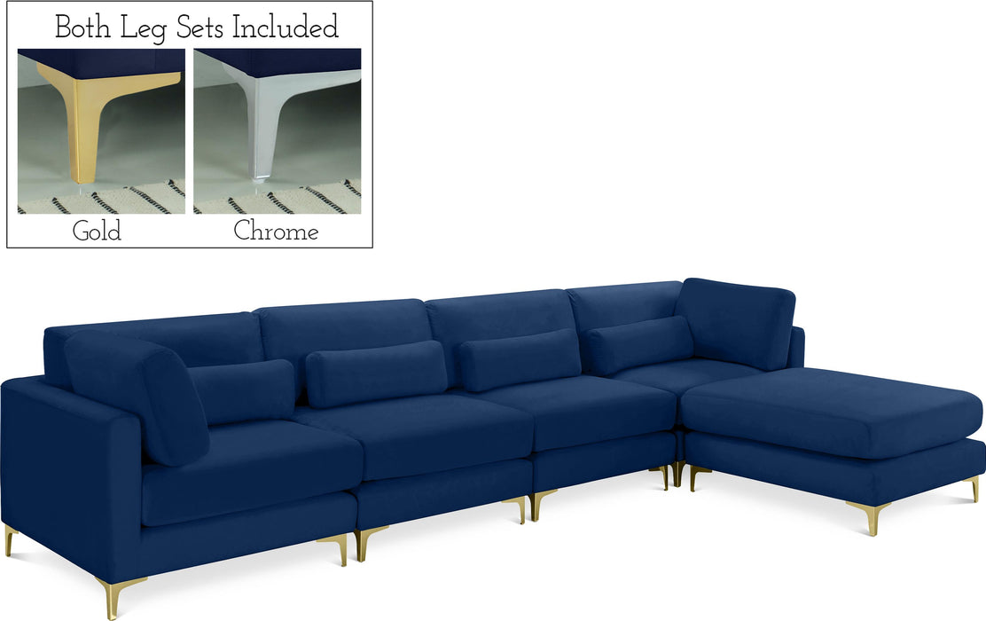 Julia Navy Velvet Modular Sectional (5 Boxes) - Bargain Furniture (Detroit, MI)