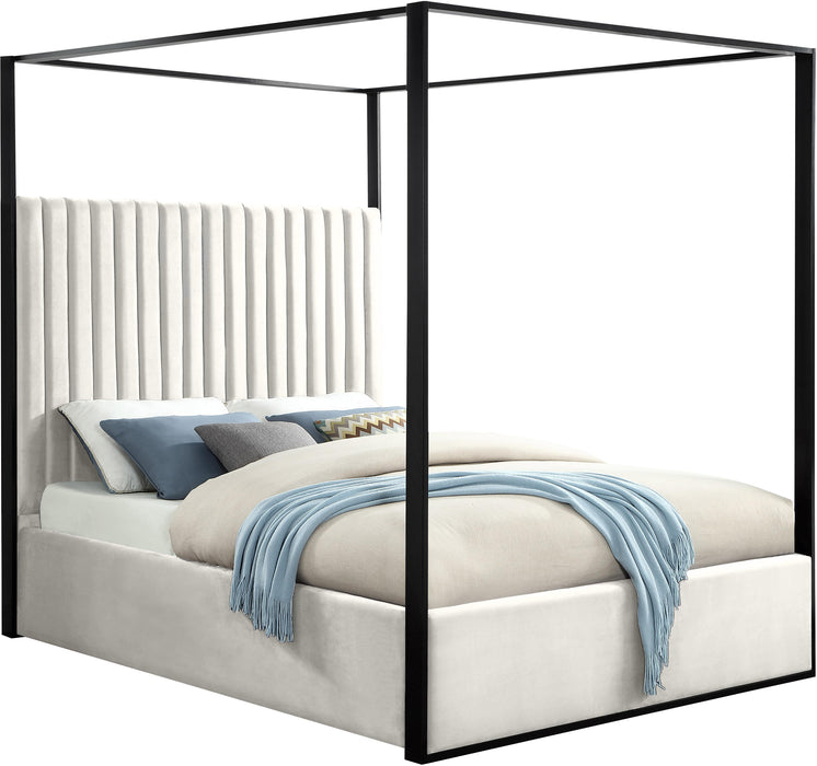 Jax Cream Velvet Queen Bed - Bargain Furniture (Detroit, MI)