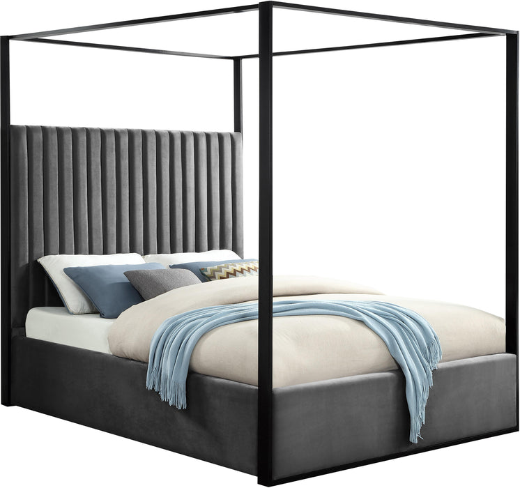 Jax Grey Velvet Queen Bed - Bargain Furniture (Detroit, MI)