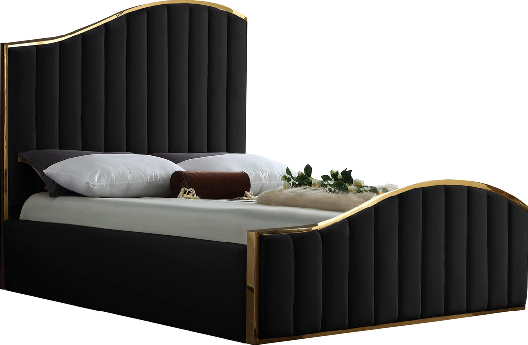 Jolie Black Velvet Queen Bed (3 Boxes) - Bargain Furniture (Detroit, MI)
