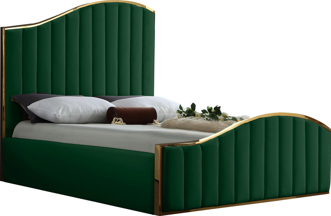 Jolie Green Velvet Queen Bed (3 Boxes) - Bargain Furniture (Detroit, MI)