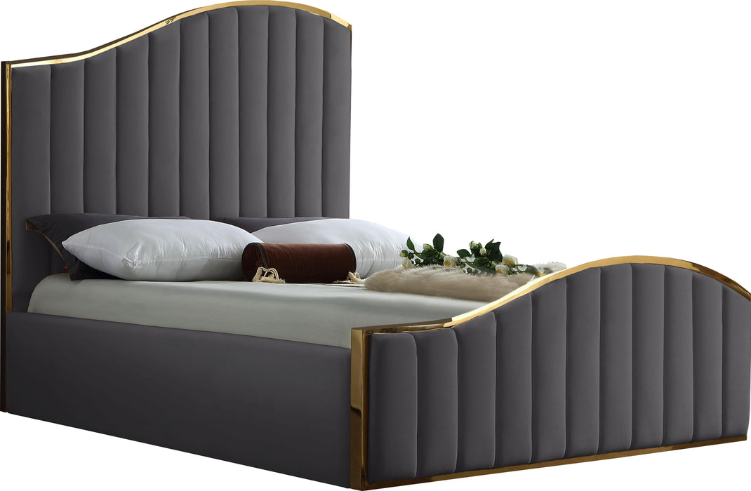 Jolie Grey Velvet Queen Bed (3 Boxes) - Bargain Furniture (Detroit, MI)