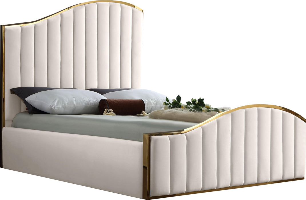 Jolie Cream Velvet Queen Bed (3 Boxes) - Bargain Furniture (Detroit, MI)
