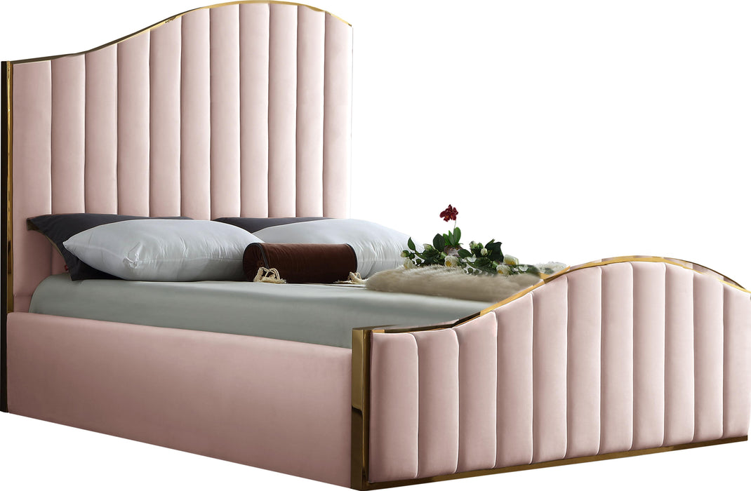 Jolie Pink Velvet Queen Bed (3 Boxes) - Bargain Furniture (Detroit, MI)