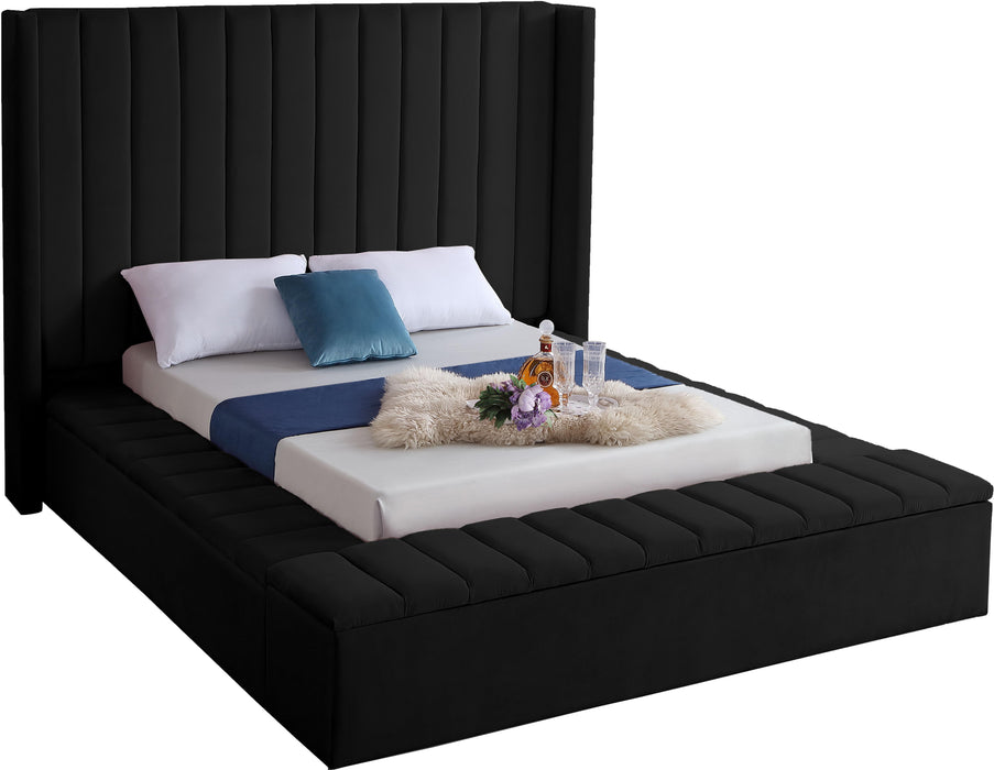 Kiki Black Velvet King Bed (3 Boxes) - Bargain Furniture (Detroit, MI)