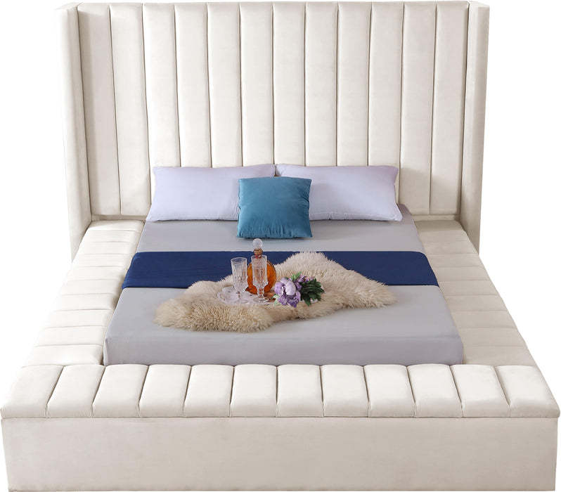 Kiki Cream Velvet Queen Bed (3 Boxes) - Bargain Furniture (Detroit, MI)