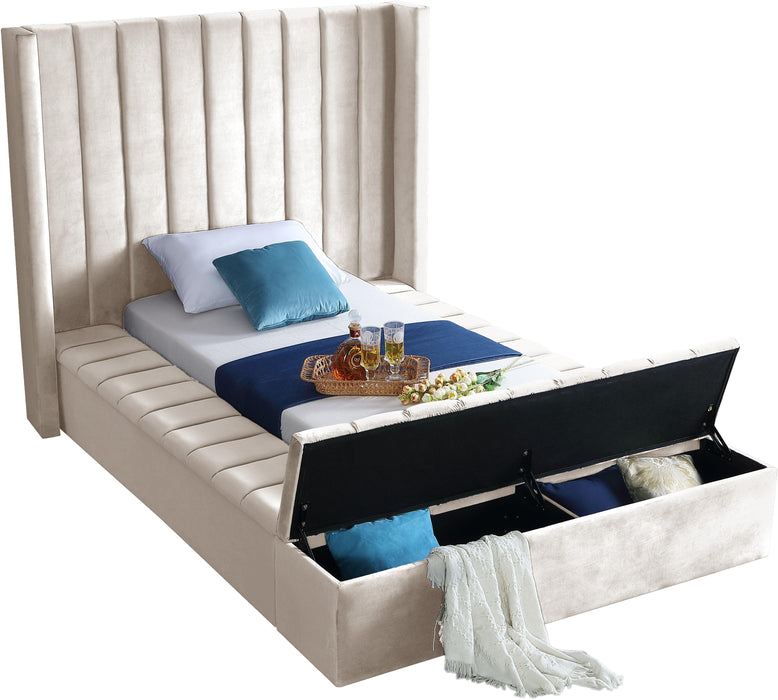 Kiki Cream Velvet Twin Bed (3 Boxes) - Bargain Furniture (Detroit, MI)