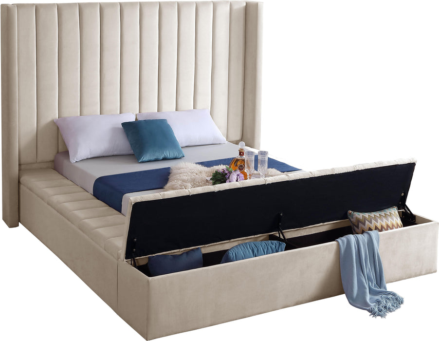 Kiki Cream Velvet Queen Bed (3 Boxes) - Bargain Furniture (Detroit, MI)