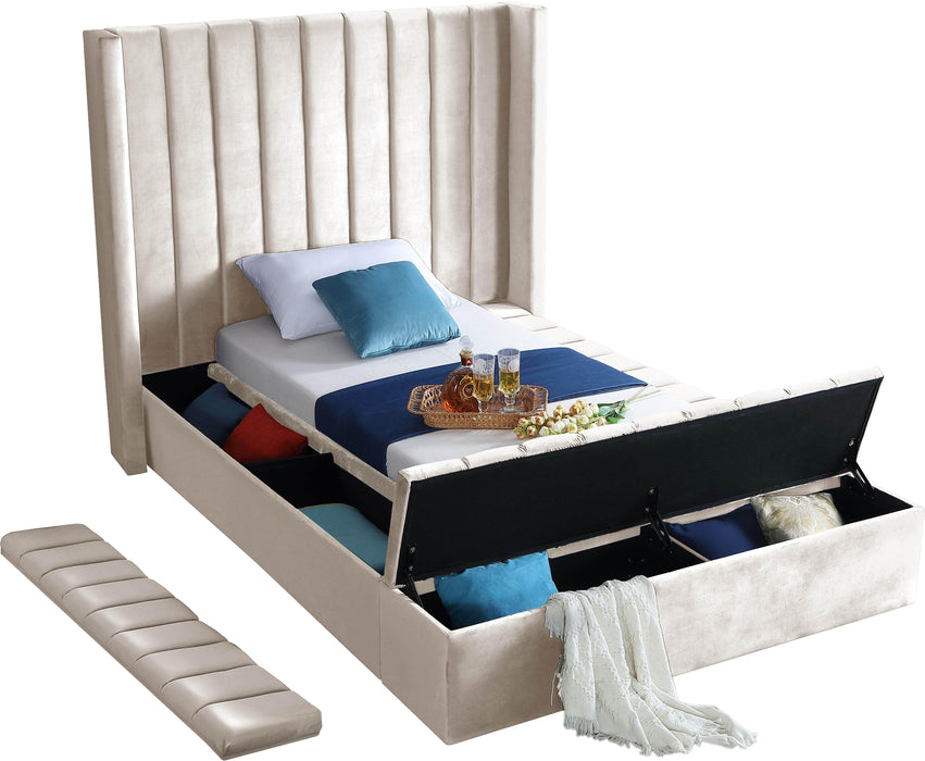 Kiki Cream Velvet Twin Bed (3 Boxes) - Bargain Furniture (Detroit, MI)