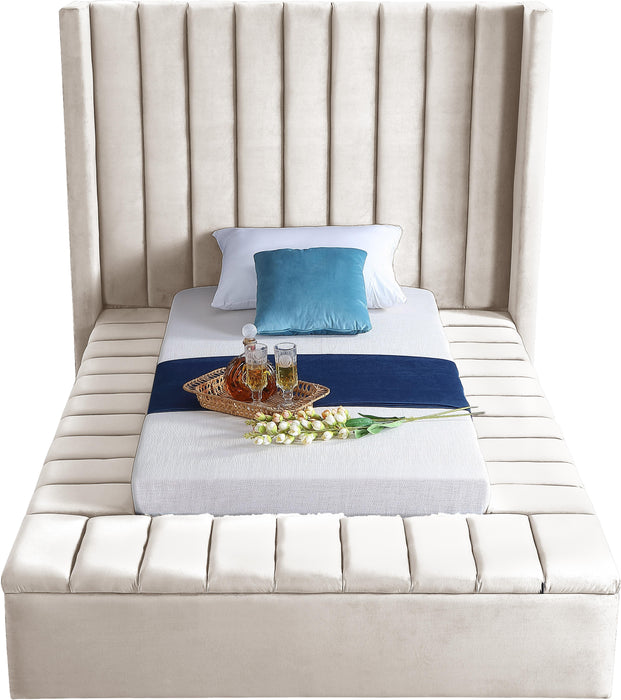 Kiki Cream Velvet Twin Bed (3 Boxes) - Bargain Furniture (Detroit, MI)