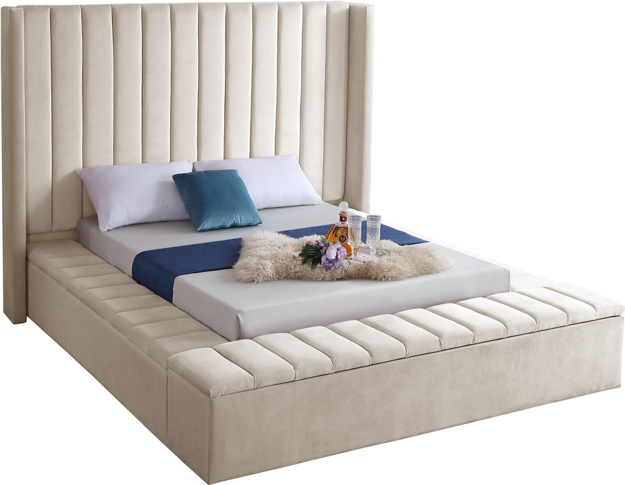 Kiki Cream Velvet Queen Bed (3 Boxes) - Bargain Furniture (Detroit, MI)
