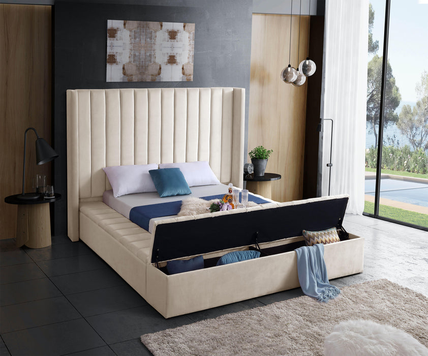 Kiki Cream Velvet Queen Bed (3 Boxes) - Bargain Furniture (Detroit, MI)