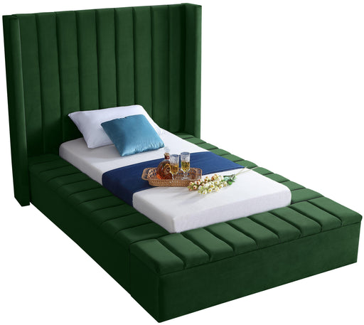 Kiki Green Velvet Twin Bed (3 Boxes) - Bargain Furniture (Detroit, MI)