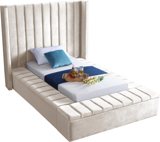 Kiki Cream Velvet Twin Bed (3 Boxes) - Bargain Furniture (Detroit, MI)