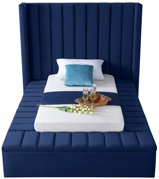 Kiki Navy Velvet Twin Bed (3 Boxes) - Bargain Furniture (Detroit, MI)
