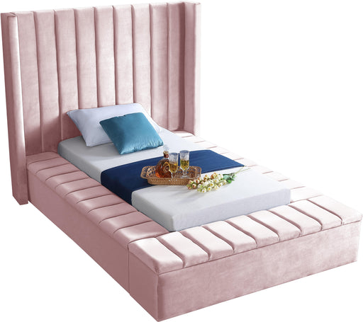 Kiki Pink Velvet Twin Bed (3 Boxes) - Bargain Furniture (Detroit, MI)