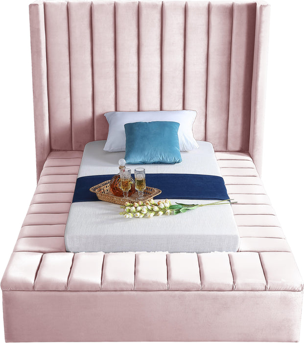 Kiki Pink Velvet Twin Bed (3 Boxes) - Bargain Furniture (Detroit, MI)