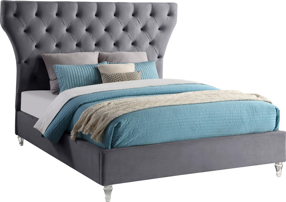 Kira Grey Velvet Queen Bed - Bargain Furniture (Detroit, MI)