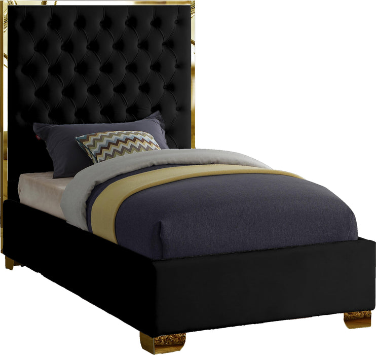 Lana Black Velvet Twin Bed - Bargain Furniture (Detroit, MI)