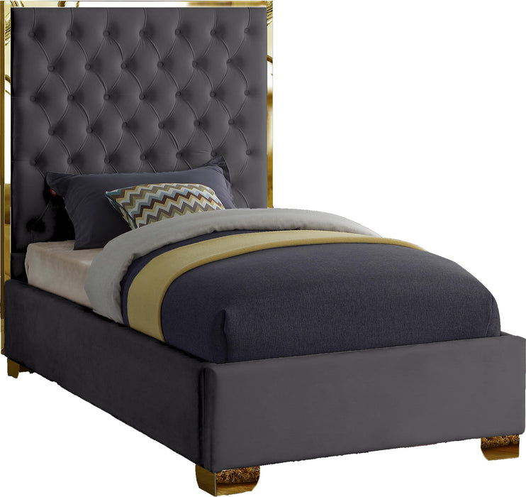 Lana Grey Velvet Twin Bed - Bargain Furniture (Detroit, MI)
