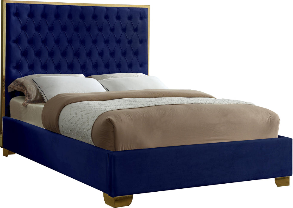 Lana Navy Velvet King Bed - Bargain Furniture (Detroit, MI)