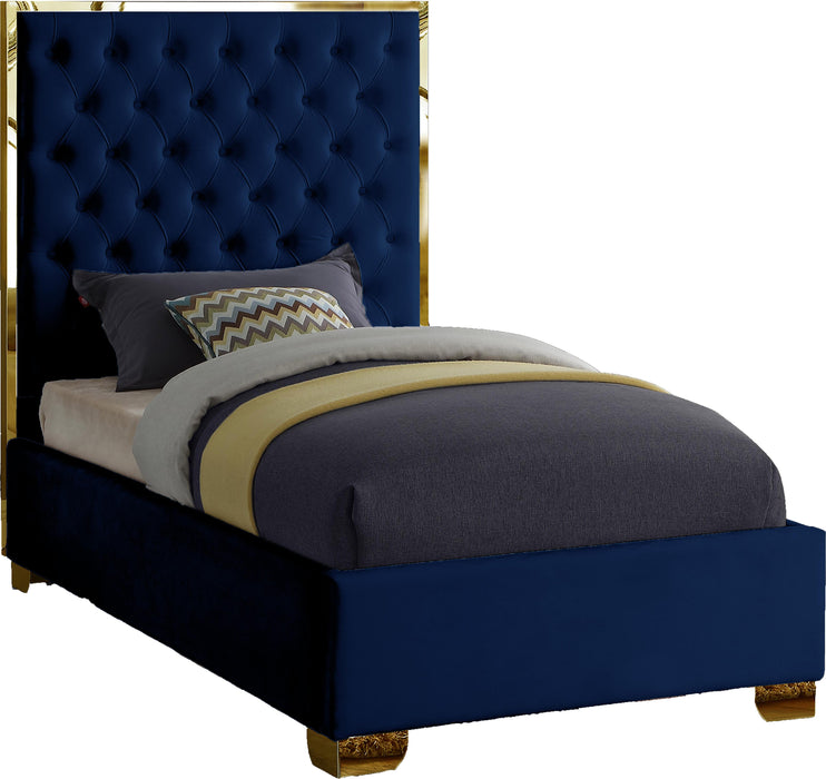 Lana Navy Velvet Twin Bed - Bargain Furniture (Detroit, MI)