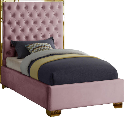 Lana Pink Velvet Twin Bed - Bargain Furniture (Detroit, MI)
