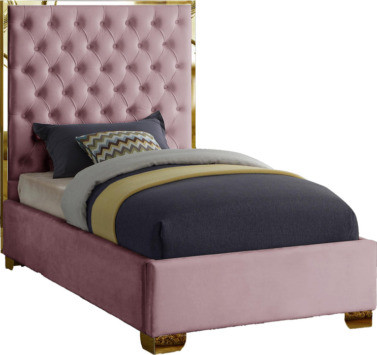 Lana Pink Velvet Twin Bed - Bargain Furniture (Detroit, MI)