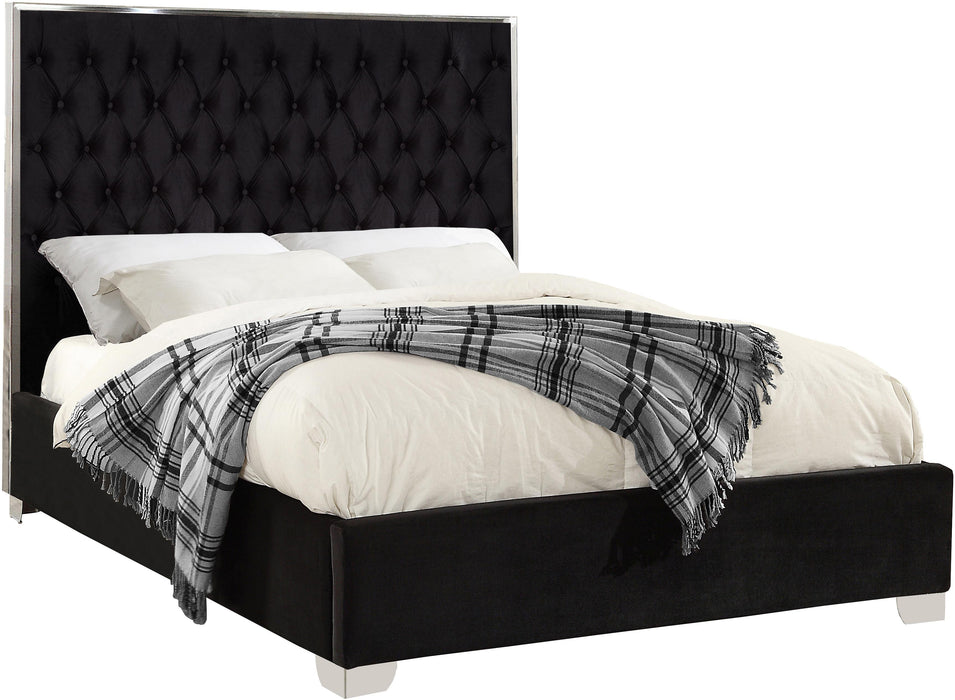 Lexi Black Velvet Queen Bed - Bargain Furniture (Detroit, MI)