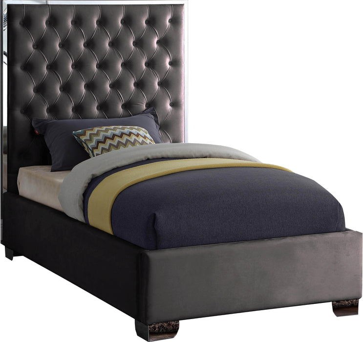 Lexi Grey Velvet Twin Bed - Bargain Furniture (Detroit, MI)