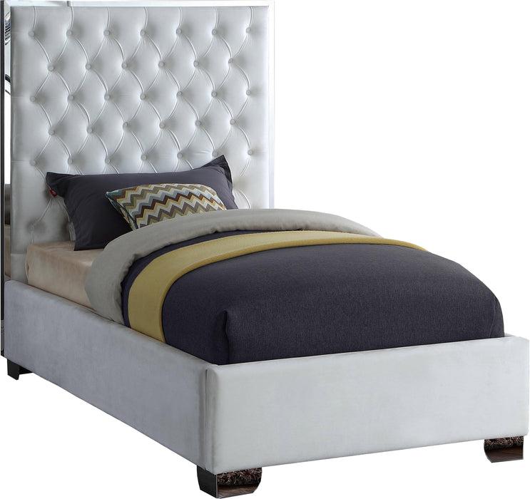 Lexi White Velvet Twin Bed - Bargain Furniture (Detroit, MI)