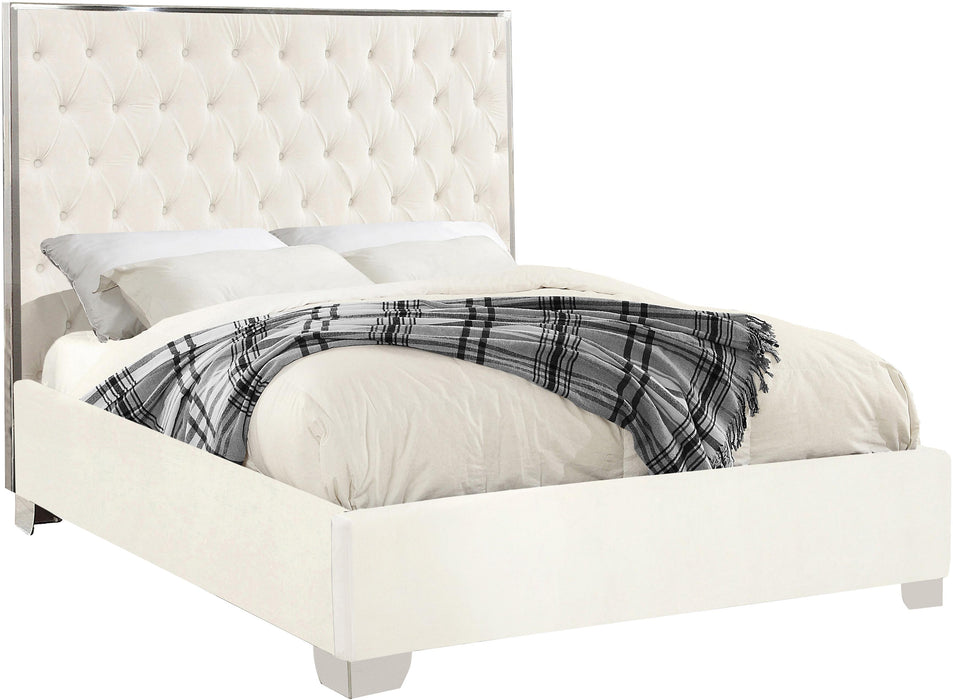 Lexi White Velvet King Bed - Bargain Furniture (Detroit, MI)