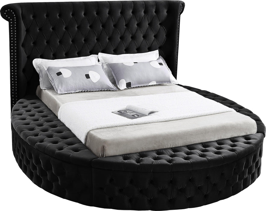 Luxus Black Velvet King Bed (3 Boxes) - Bargain Furniture (Detroit, MI)
